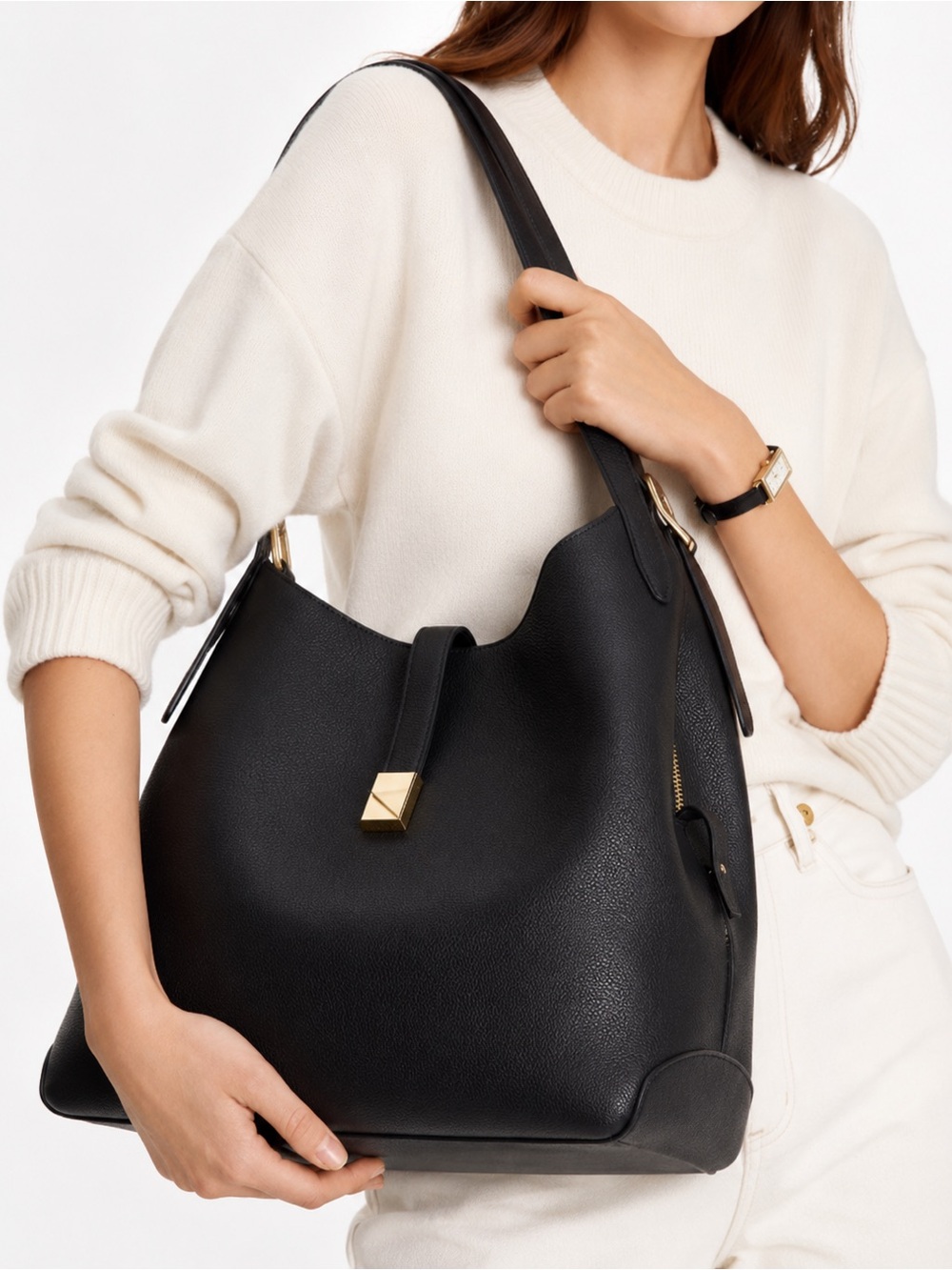 Kate Spade Deco Large Shoulder Bag Black Pebbled Leather NWT Dust Bag